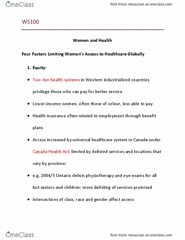 WS100 Lecture Notes - Lecture 24: Canada Health Act, Universal Health Care, Physical Therapy thumbnail