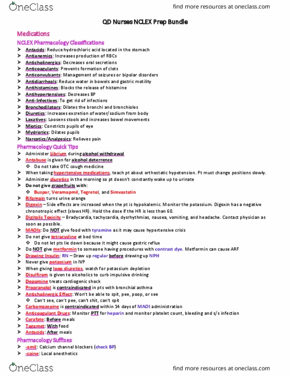 NURS 1089 Lecture Notes - Lecture 1: Orthostatic Hypotension, Loop Diuretic, Asthma thumbnail