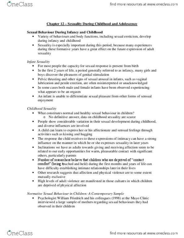 PSYC 3450 Chapter Notes - Chapter 12: Pubic Hair, Secondary Sex Characteristic, Vaginal Lubrication thumbnail