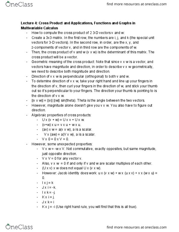 MATH 32A Lecture Notes - Lecture 4: Multivariable Calculus, Cross Product, Quadrilateral thumbnail