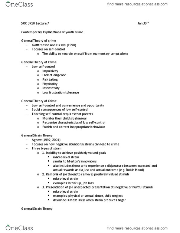 SOC 3710 Lecture Notes - Lecture 7: Child Neglect, Impulsivity, Interpersonal Relationship thumbnail