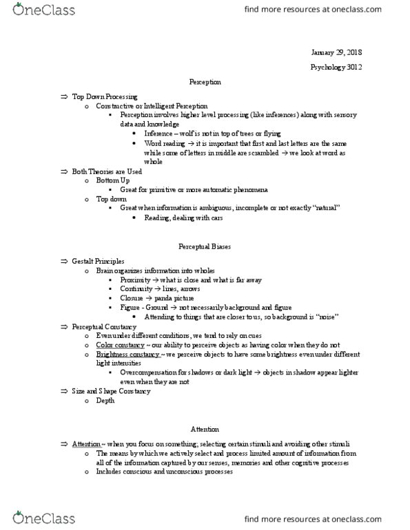 PSYC 3012 Lecture Notes - Lecture 7: Subjective Constancy, Color Constancy, Gestalt Psychology thumbnail