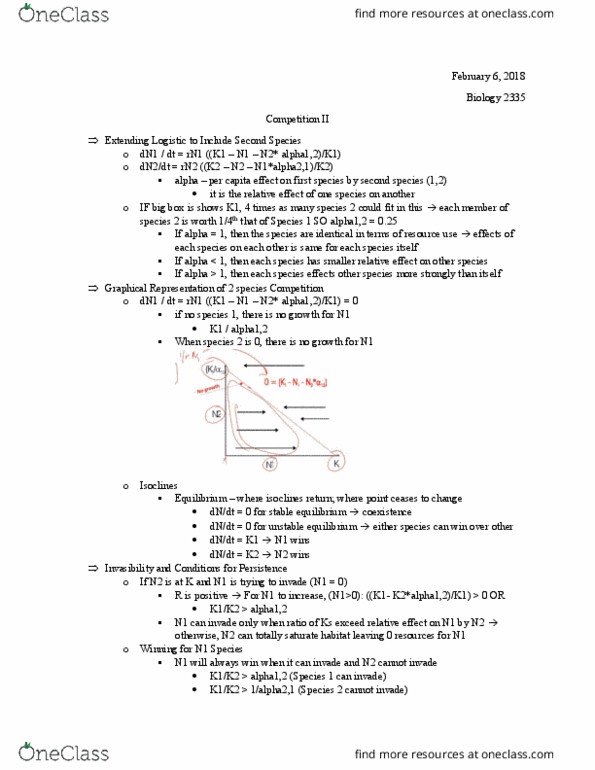 BIOL 2335 Lecture Notes - Lecture 7: Isocline, Mechanical Equilibrium, Invasive Species thumbnail