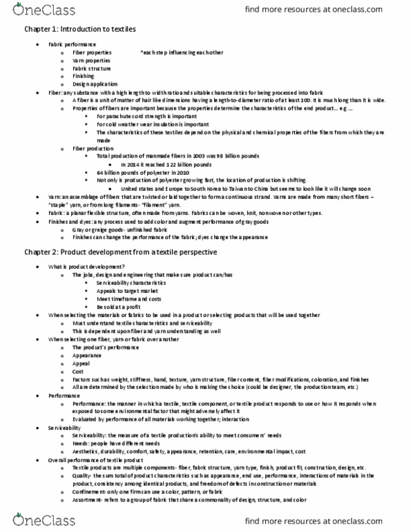 CTD 261 Lecture Notes - Lecture 1: Fabric Structure, Nonwoven Fabric, Environmental Factor thumbnail