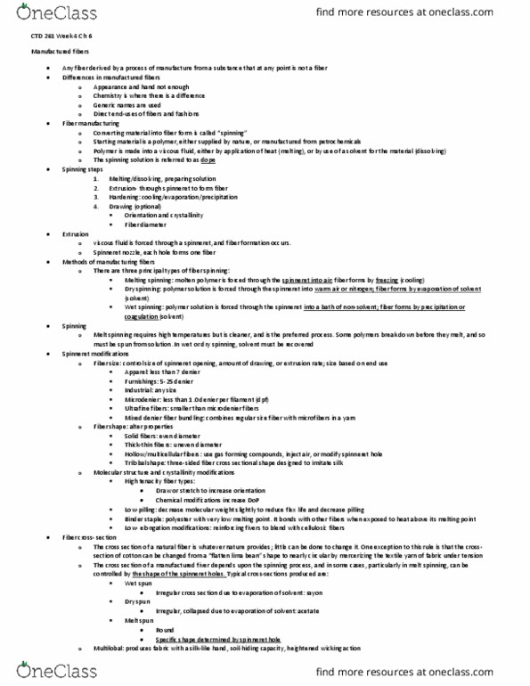 CTD 261 Lecture Notes - Lecture 10: Melt Spinning, Cellulose Fiber, Titanium Dioxide thumbnail