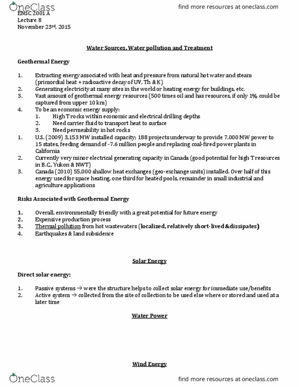 ENSC 2001 Lecture Notes - Lecture 8: Geothermal Heat Pump, Thermal Pollution, Water Pollution thumbnail
