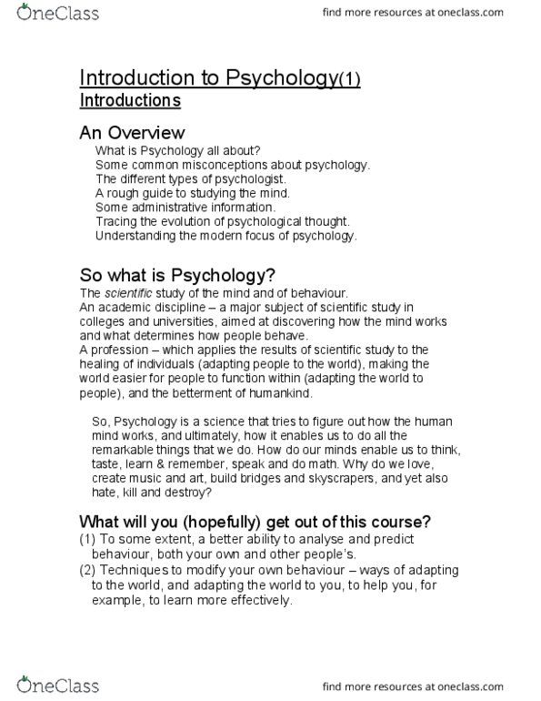 PSY 102 Lecture Notes - Lecture 12: Scientific Method, Behaviorism, Cognitive Revolution thumbnail