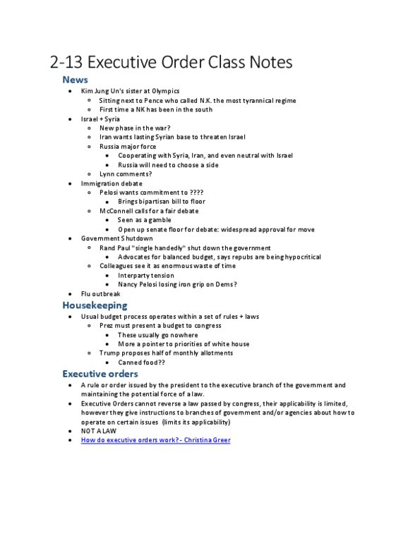 POLSCI 389 Lecture 11: 2-13 Executive Order Class Notes thumbnail