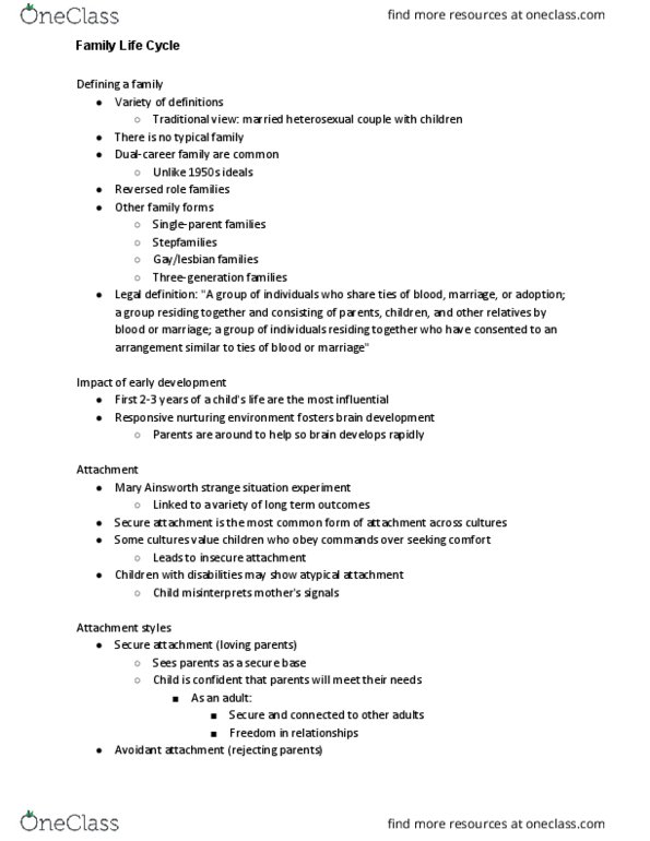 FHS 213 Lecture Notes - Lecture 1: Mary Ainsworth, Object Permanence, Egocentrism thumbnail