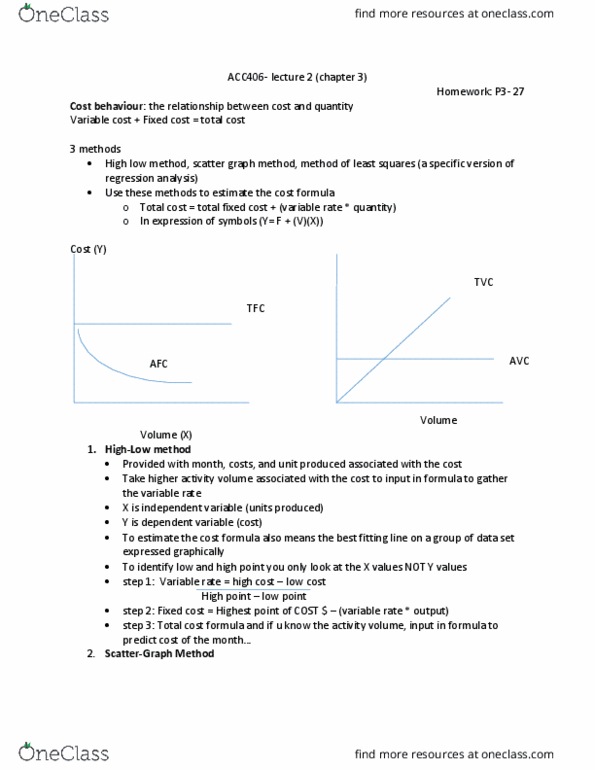 ACC 406 Lecture Notes - Lecture 2: Scatter Plot, Regression Analysis, Fixed Cost thumbnail