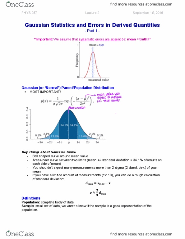 PHYS 257 Lecture Notes - Lecture 2: Standard Deviation thumbnail