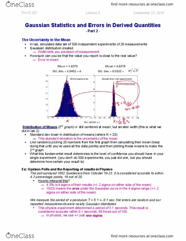 PHYS 257 Lecture Notes - Lecture 3: Normal Distribution, Gaussian Function, Standard Deviation thumbnail