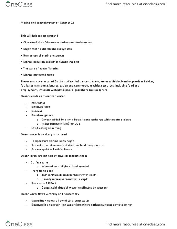 ENV100Y5 Lecture Notes - Lecture 15: Marine Pollution, Oceanic Zone, Downwelling thumbnail