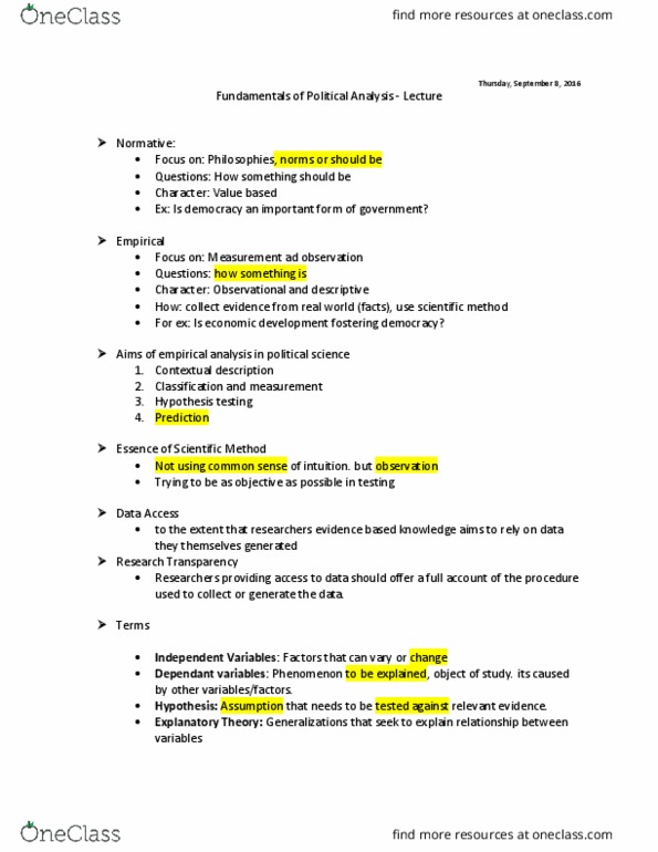 POLI 210 Lecture Notes - Lecture 3: Scientific Method, Statistical Hypothesis Testing thumbnail