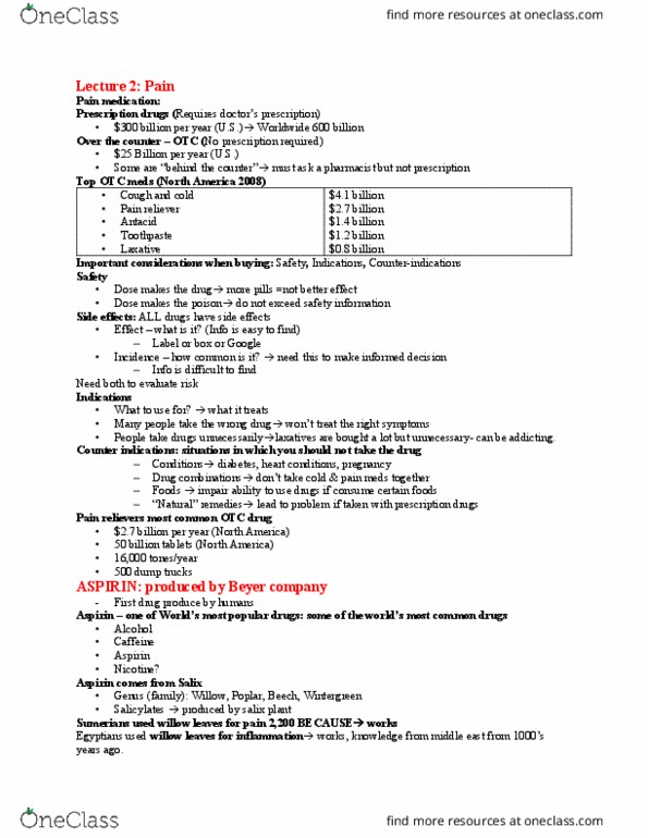 BPS 1101 Lecture Notes - Lecture 2: Aspirin Poisoning, Prescription Drug, Laxative thumbnail