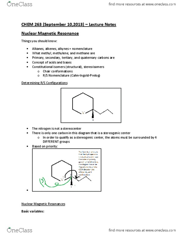 CHEM263 Lecture Notes - Nuclear Magnetic Resonance, Stereocenter, Stereoisomerism thumbnail