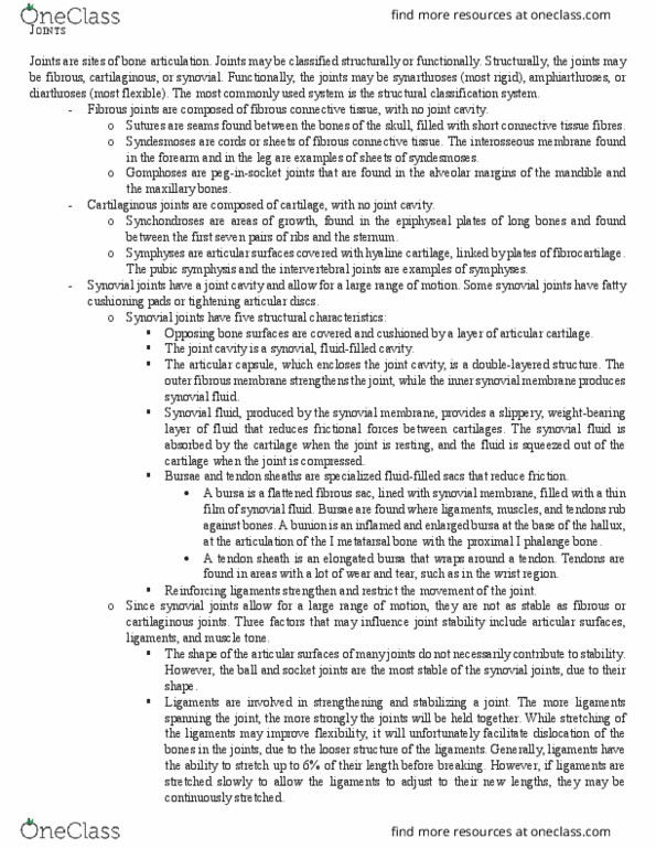 ANP 1106 Lecture Notes - Lecture 3: Synovial Fluid, Synovial Membrane, Hyaline Cartilage thumbnail