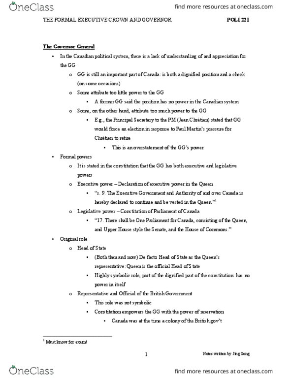 POLI 221 Lecture Notes - Lecture 3: Style Guide, De Facto, Legislature thumbnail