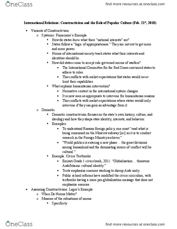 GVPT 200 Lecture Notes - Lecture 8: Humanitarian Intervention, Organizational Culture thumbnail