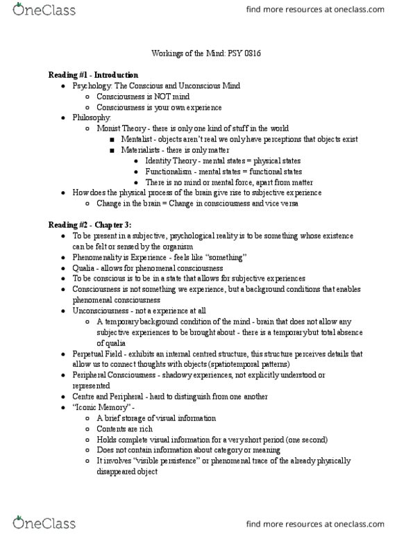 PSY 0816 Chapter Notes - Chapter Intro & 3: Qualia, Persistence Of Vision, Psy thumbnail