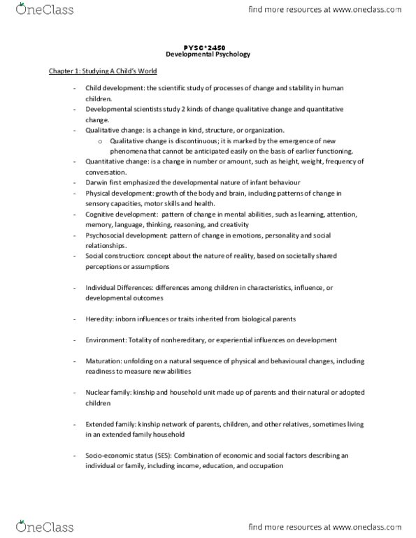 PSYC 2450 Chapter : Introductory Developmental Psychology Notes.pdf thumbnail