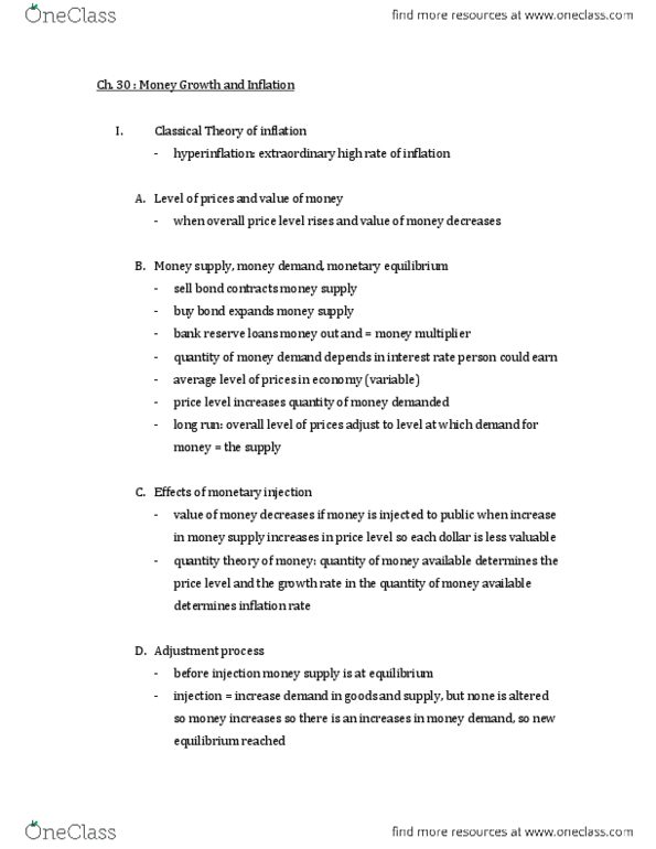 ECON 20B Chapter Notes - Chapter 30: Classical Dichotomy, Neutrality Of Money, Nominal Interest Rate thumbnail