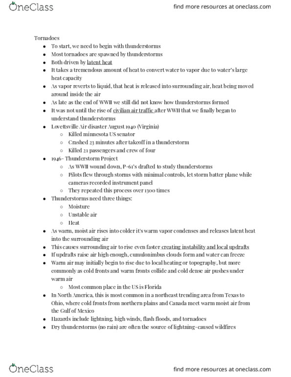 ESCI 1012 Lecture Notes - Lecture 20: Lovettsville Air Disaster, Cumulonimbus Cloud, Thunderstorm thumbnail