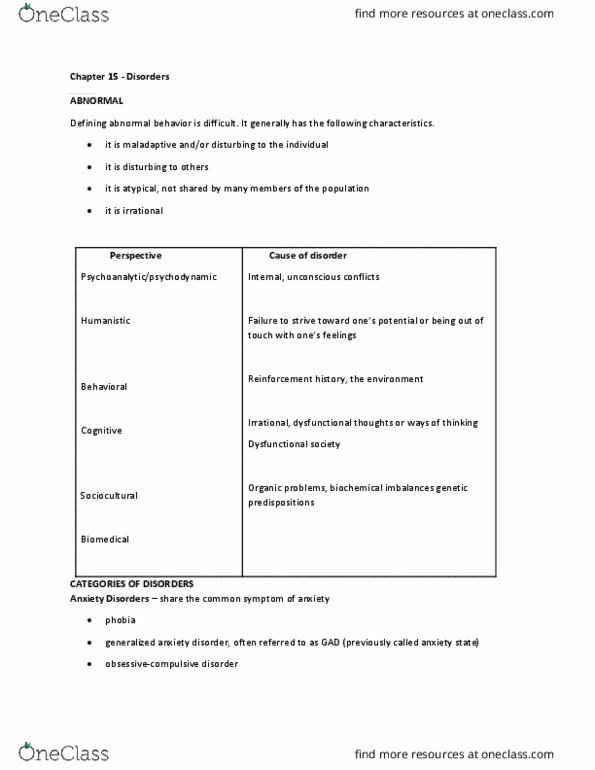 01:830:101 Lecture Notes - Lecture 15: Seasonal Affective Disorder, Posttraumatic Stress Disorder, Generalized Anxiety Disorder thumbnail