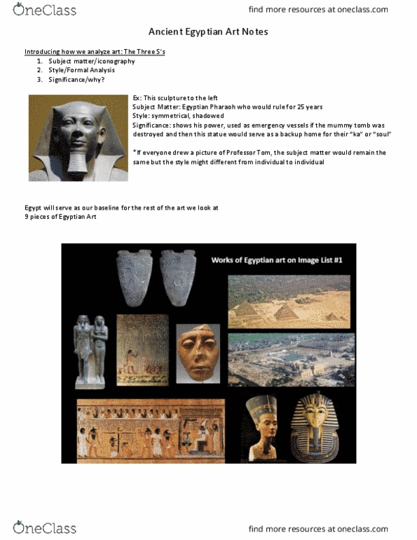 ART 112 Lecture Notes - Lecture 1: Art Of Ancient Egypt, Ss 1, Tutankhamun thumbnail