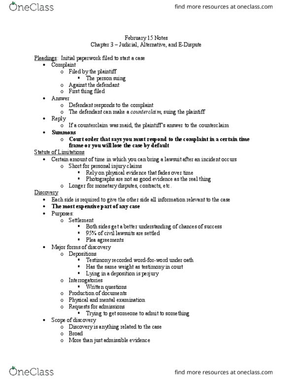 ACCT350 Lecture Notes - Lecture 3: Counterclaim, Interrogatories, Perjury thumbnail