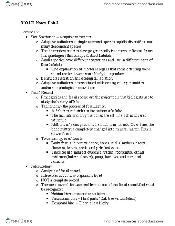 MENAS 398 Lecture Notes - Lecture 4: Petrified Wood, Taphonomy, Speciation thumbnail