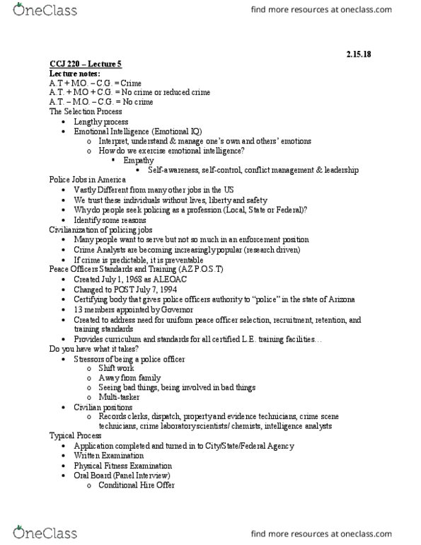 CCJ 220 Lecture Notes - Lecture 5: Chain-Link Fencing, Shift Work, 500 Questions thumbnail