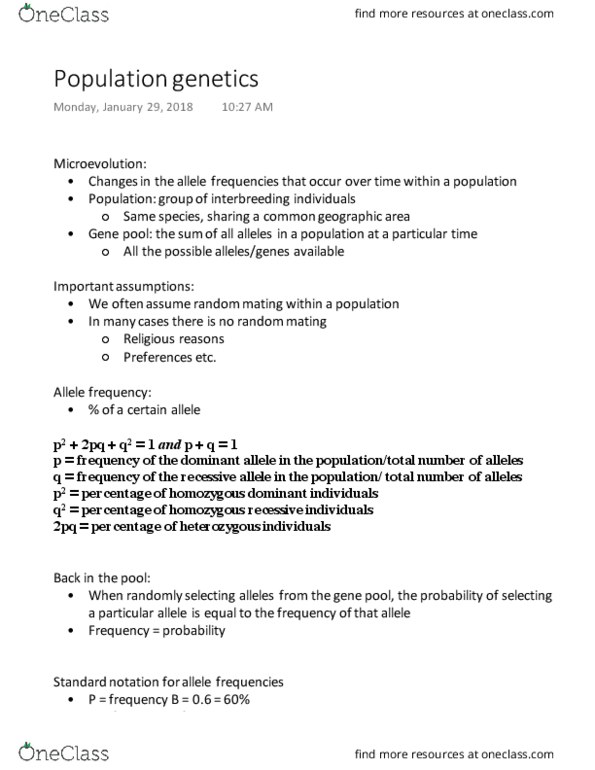 ANTHROP 2E03 Lecture Notes - Lecture 7: Allele Frequency, Population Genetics, Frequentist Probability thumbnail