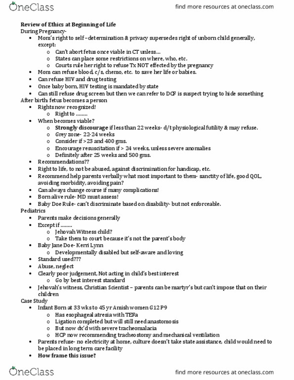 NURS 3225 Lecture Notes - Lecture 8: Born Alive Rule, Esophageal Atresia, Tracheomalacia thumbnail