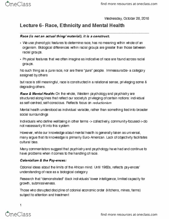 HLTHAGE 2G03 Lecture Notes - Lecture 6: Reductionism, Drapetomania, Institutional Racism thumbnail