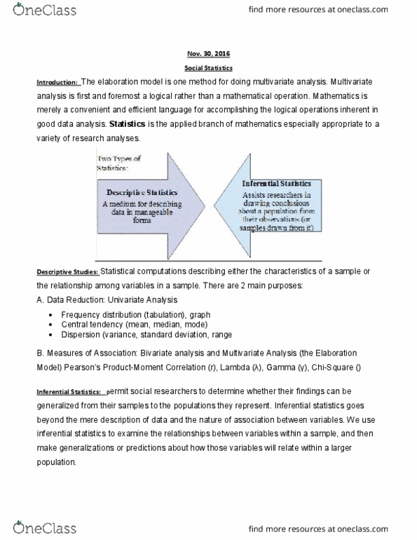 SOCI 211 Lecture Notes - Lecture 3: Multivariate Analysis, Statistical Inference, Univariate thumbnail