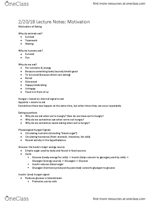 PSYCH 202 Lecture Notes - Lecture 31: Blood Sugar, Monosaccharide, Glucagon thumbnail