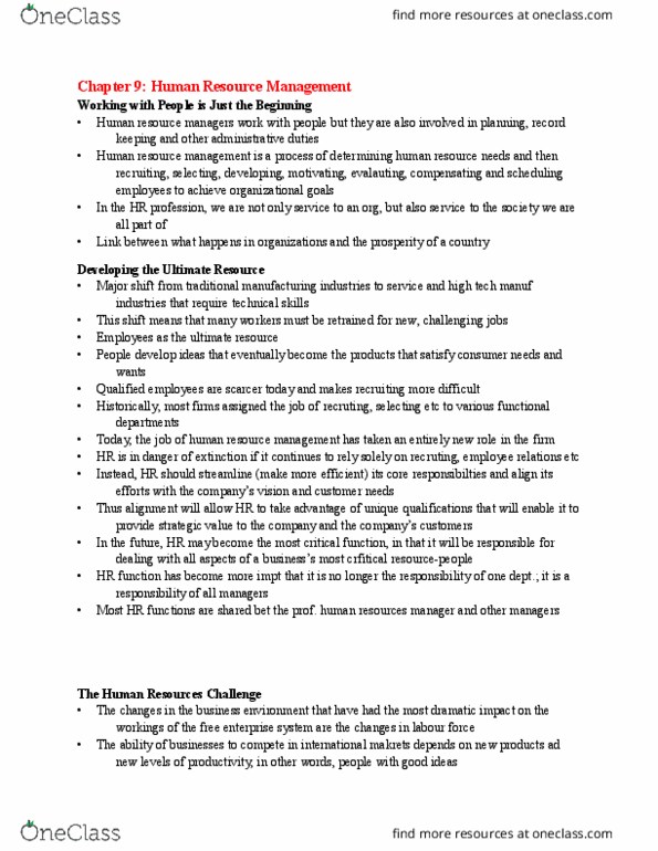 MGM101H5 Chapter Notes - Chapter 9: Human Resource Management, Capitalism, Job Sharing thumbnail