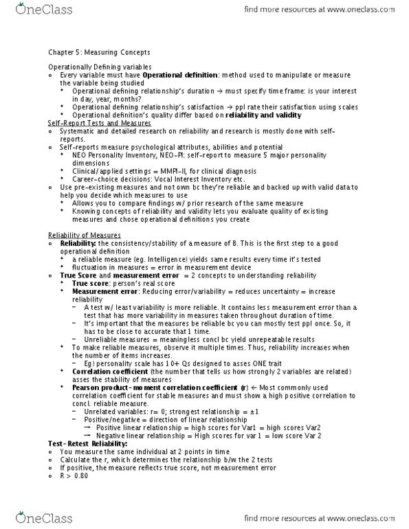 PSYB01H3 Chapter Notes - Chapter 5: Inter-Rater Reliability, Face Validity, Personality Test thumbnail