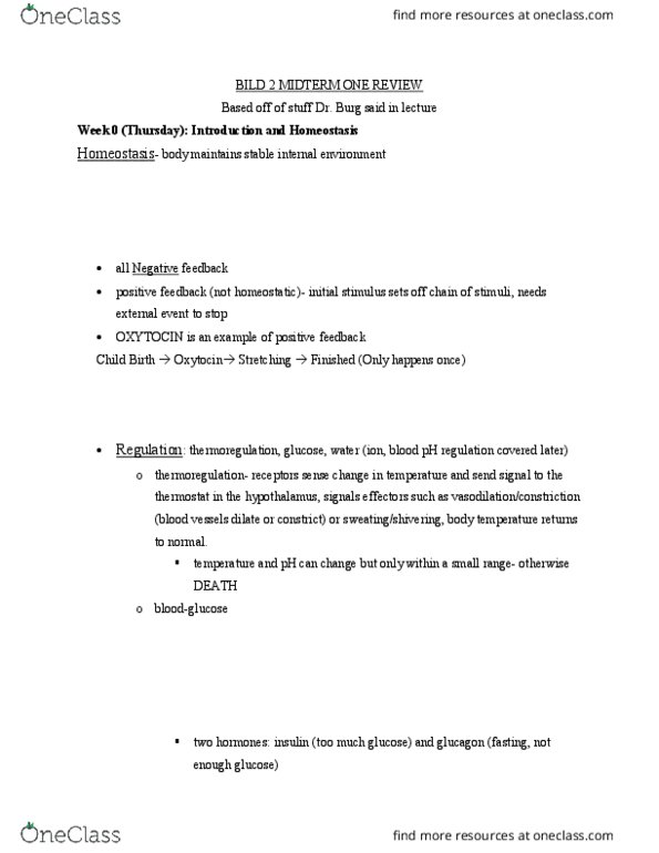 Bild 2 Study Guide Fall 17 Midterm Bild Thermoregulation Thermostat