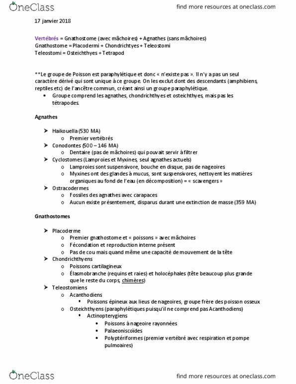 BIO 3558 Lecture Notes - Lecture 4: Gnathostomata, Amiiformes, Osteichthyes thumbnail