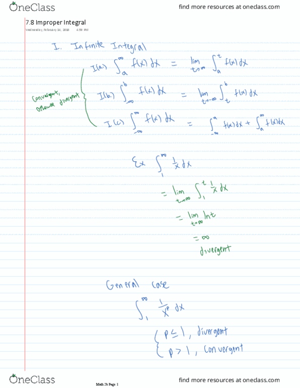 MATH 2B Lecture 15: 7.8 Improper Integral thumbnail