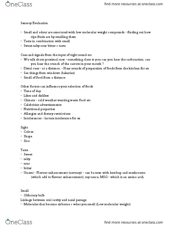 FND 100 Lecture Notes - Lecture 4: Lactose Intolerance, Olfactory Bulb, Carbonation thumbnail