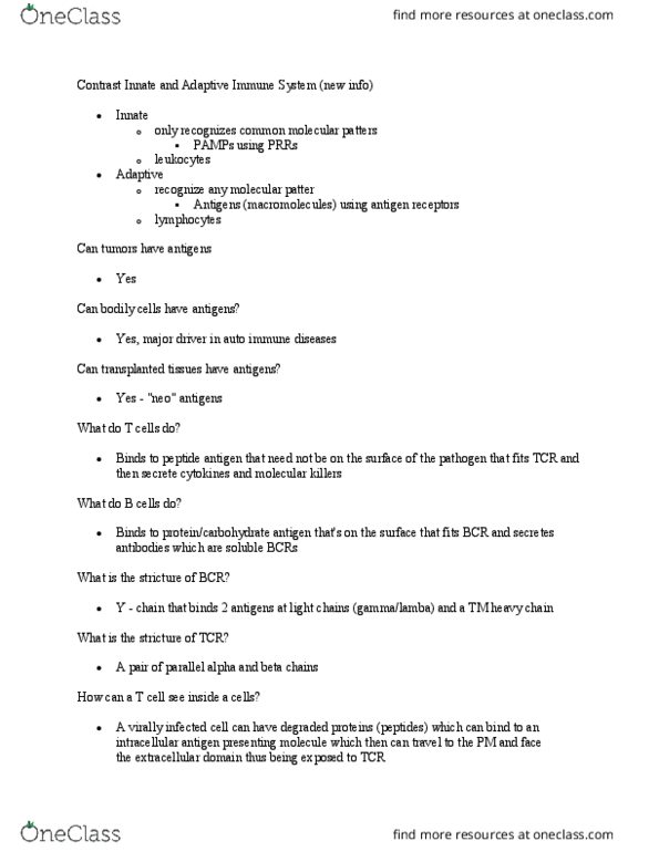 IMM250H1 Lecture Notes - Lecture 5: Antigen, Immunoglobulin Light Chain, White Blood Cell thumbnail