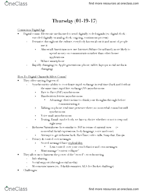 COMM 1 Lecture Notes - Lecture 3: Ice Bucket Challenge, Black Lives Matter, Voicemail thumbnail