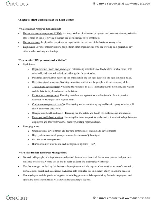 Management and Organizational Studies 1021A/B Chapter Notes - Chapter 1: Human Resource Management, Quality Management, Performance Management thumbnail