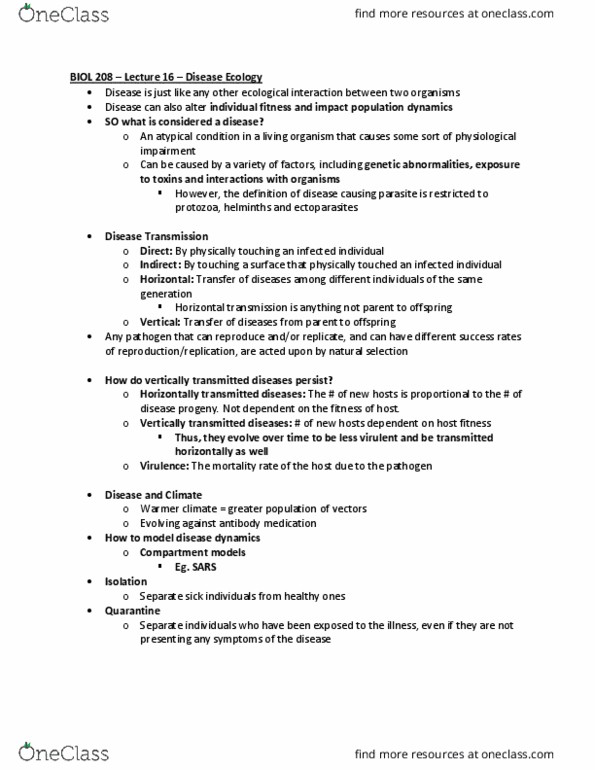 BIOL208 Lecture Notes - Lecture 16: Horizontal Transmission, Helminths, Protozoa thumbnail