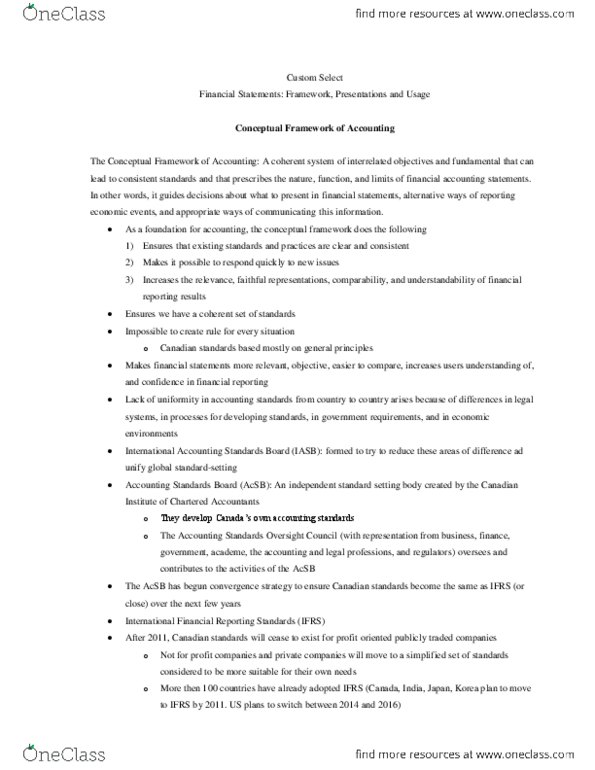 Management and Organizational Studies 1023A/B Chapter Notes - Chapter 2: International Accounting Standards Board, International Financial Reporting Standards, Faithful Representation thumbnail