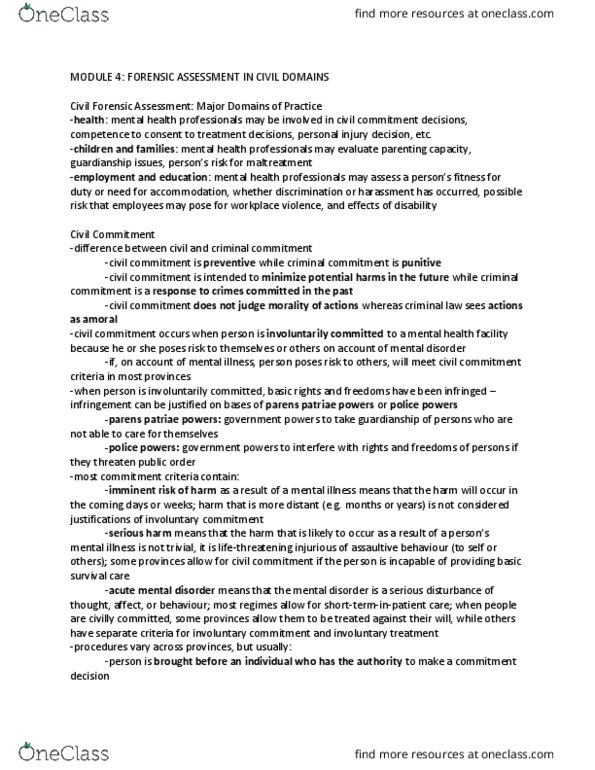 PSYC 268 Lecture Notes - Lecture 4: Parens Patriae, Involuntary Commitment, Involuntary Treatment thumbnail