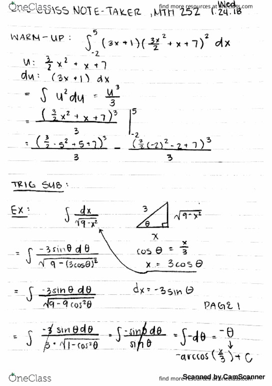 MTH 252H Lecture 7: Trigonometric Substitution thumbnail